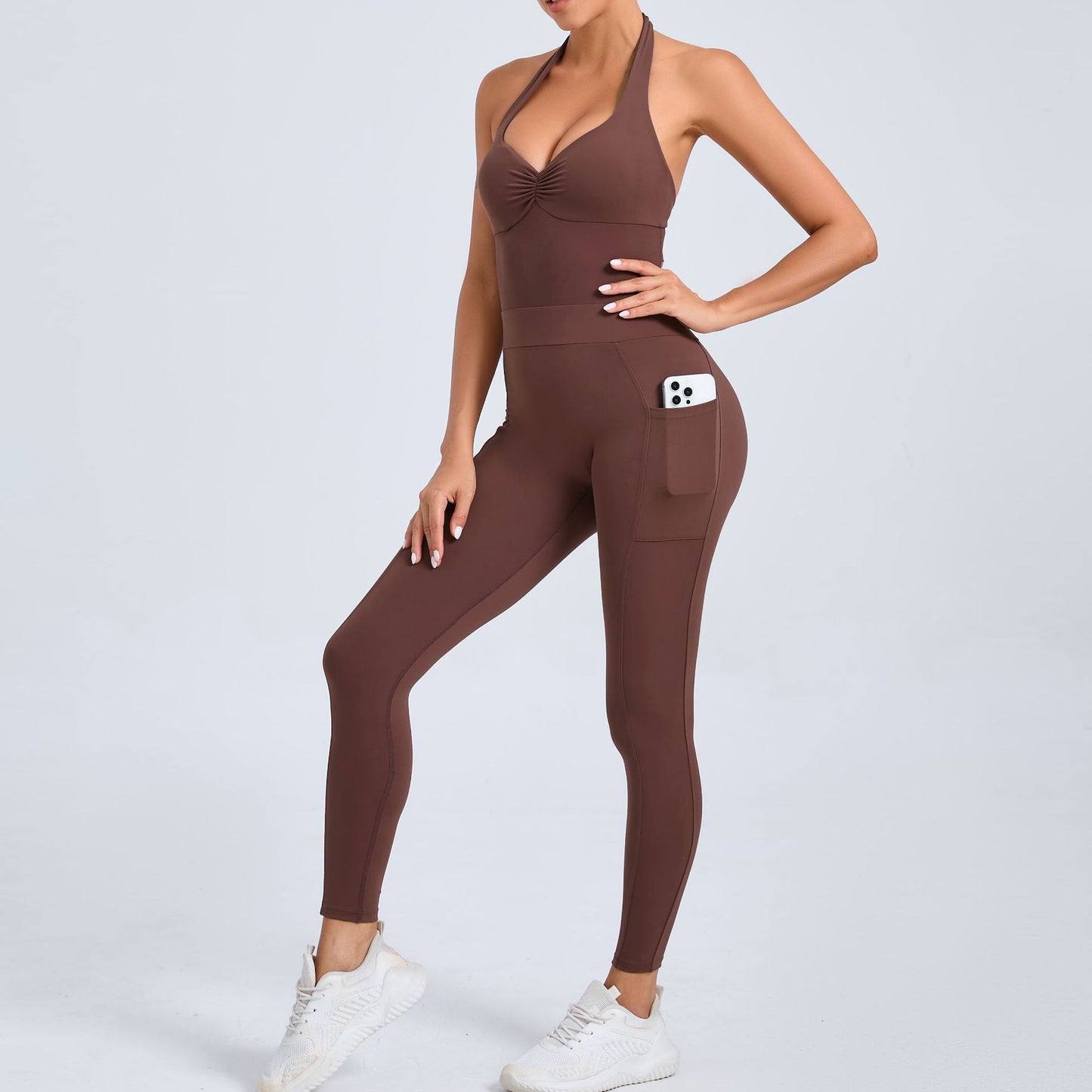 Tara – Combinaison Yoga à Col Halter avec Poches Latérales