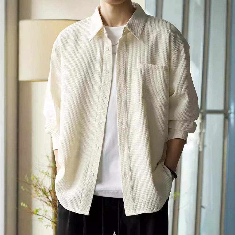 Jude – Chemise Décontractée à Col Polo en Tissu Gaufré
