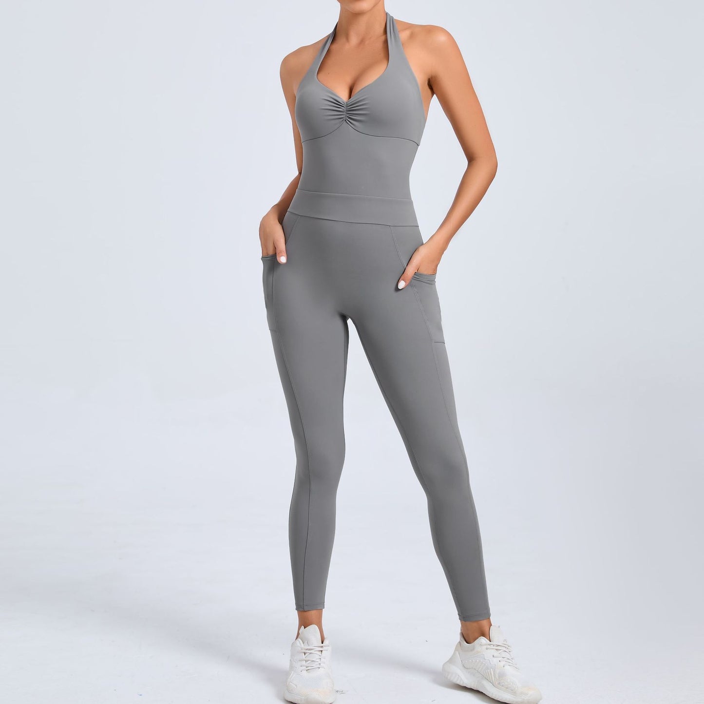 Tara – Combinaison Yoga à Col Halter avec Poches Latérales