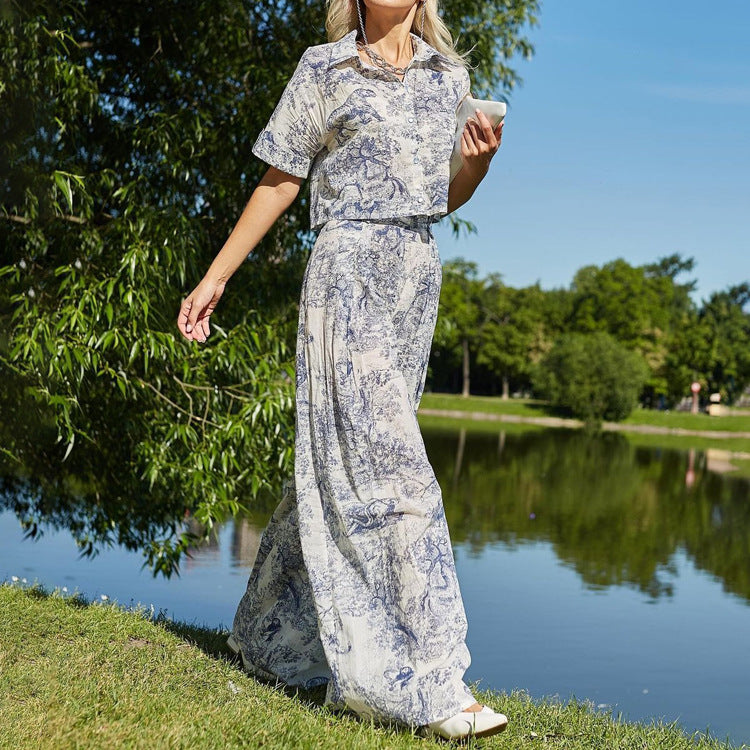 Grace – Ensemble Deux Pièces avec Impression en Peinture et Pantalon à Jambe Large