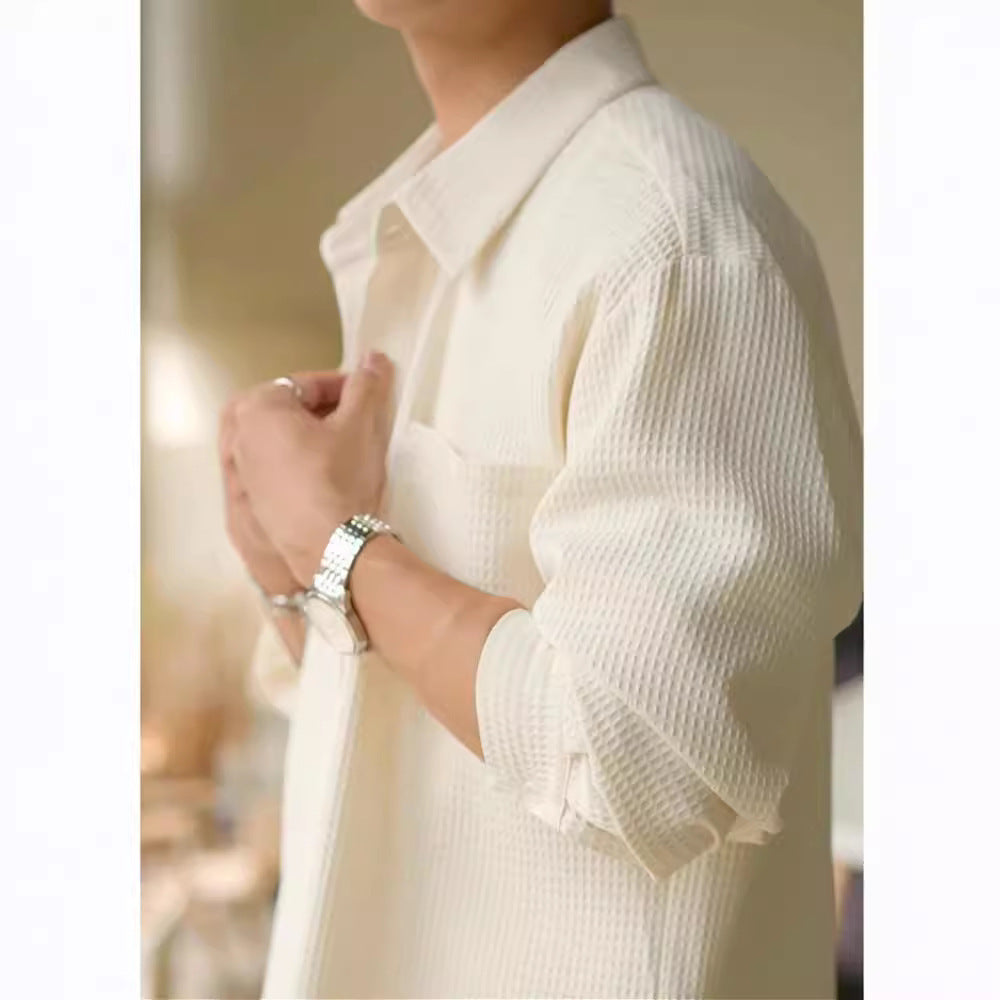 Jude – Chemise Décontractée à Col Polo en Tissu Gaufré