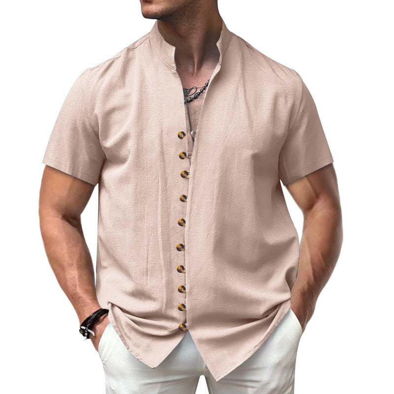 Perry – Chemise en Lin à Manches Courtes avec Col Montant