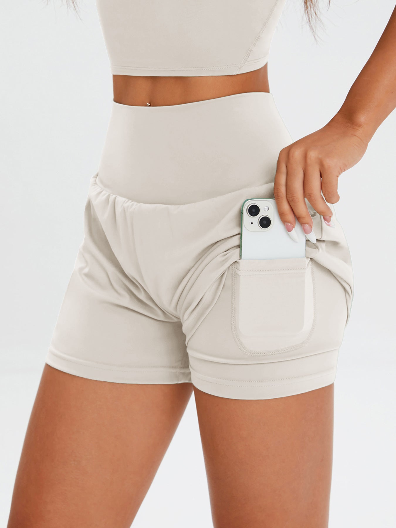 Judith – Short de Yoga Anti-exposition Taille Haute avec Poche