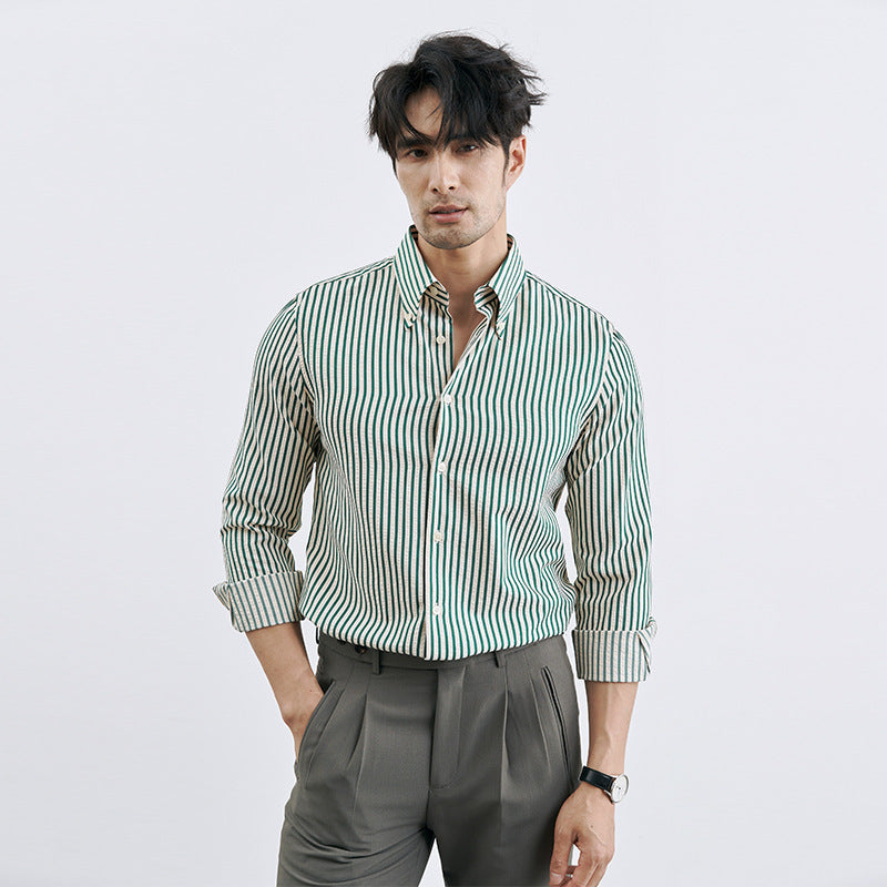 Gavin – Chemise tendance à rayures verticales en cuir vegan