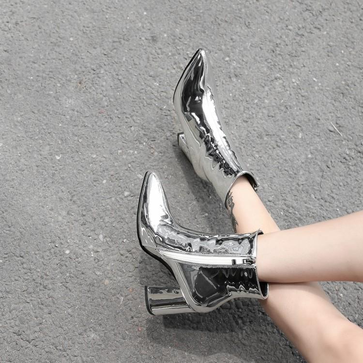 Emma – Bottines Courtes à Talons Épais Or et Argent Grande Taille