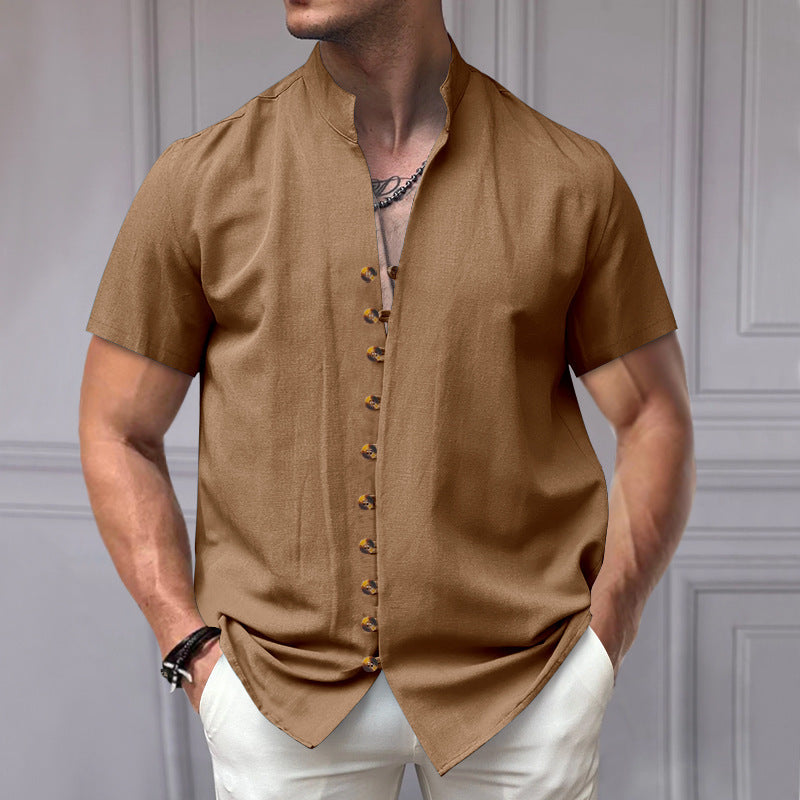 Perry – Chemise en Lin à Manches Courtes avec Col Montant