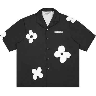 Ryan – Chemise à Col Cubain à Silhouette Florale Peinte à la Main