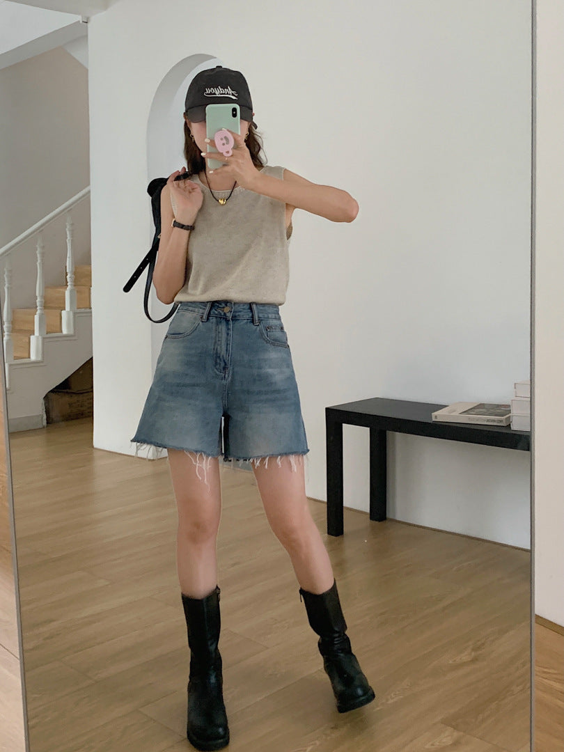 Denise – Short en Jean Décontracté avec Bords Bruts