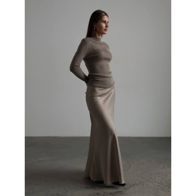 Katie – Jupe Sirène Taille Haute en Satin