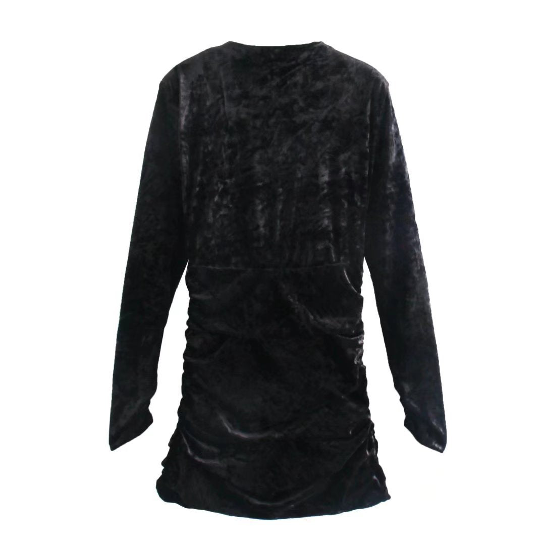 Betty – Robe plissée à manches longues en velours avec épaulettes