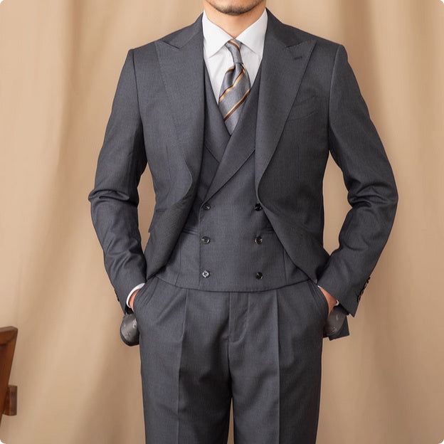 Noel – Costume trois pièces en laine de couleur unie