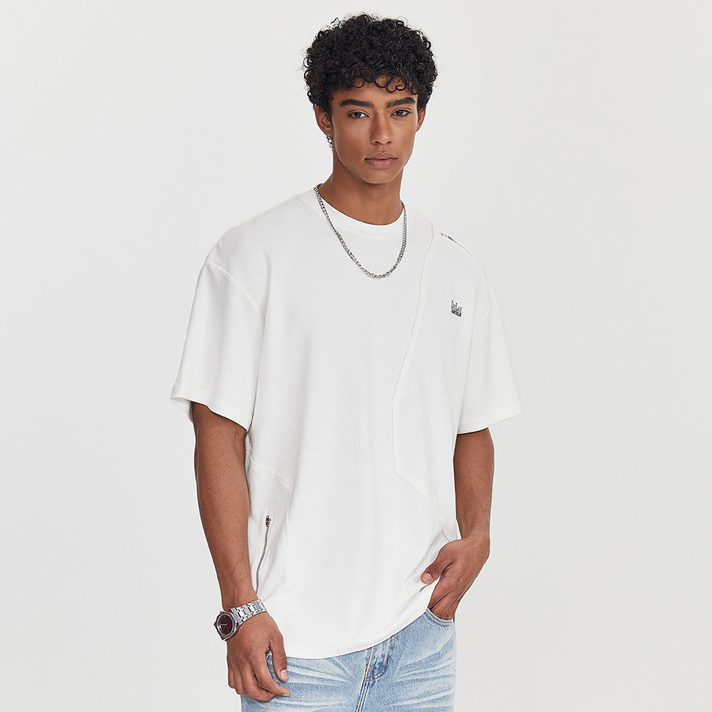 Howard – T-shirt à manches courtes avec couture irrégulière et fermeture éclair latérale