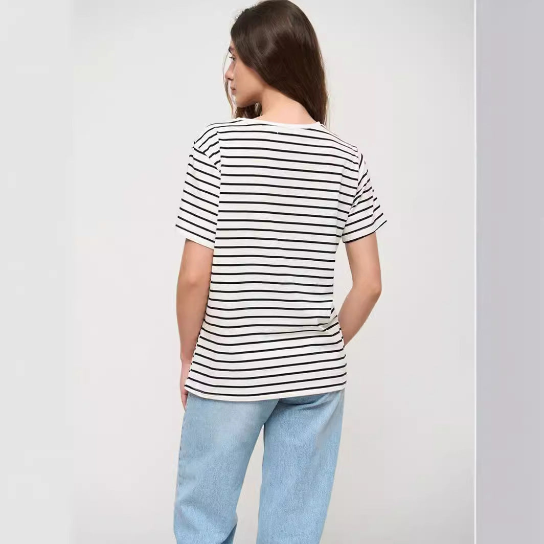Janet – T-shirt à Rayures Noires et Blanches pour Femme