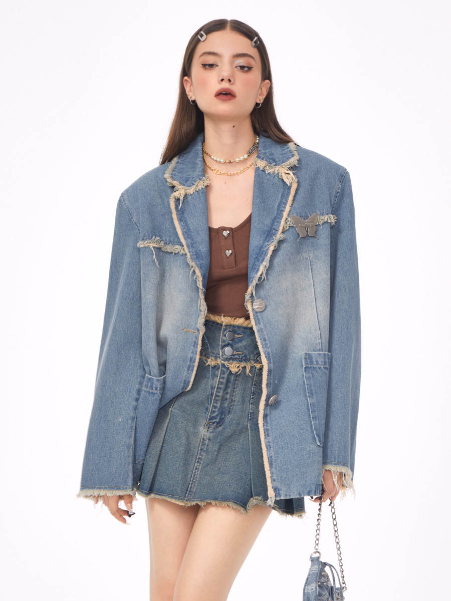 Andrea – Veste de costume en denim décontractée pour femmes