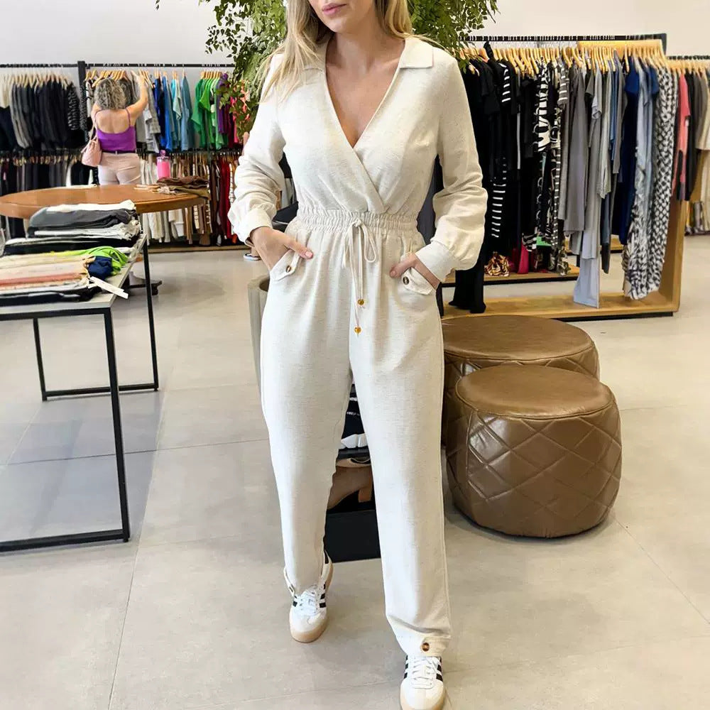 Sharon – Combinaison à Manches Longues et Col Revers Beige