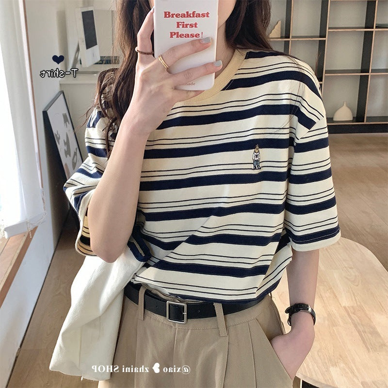 Jane – T-shirt Vintage à Rayures Courtes