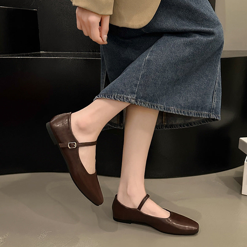 Ruth – Chaussures Mary Jane à Talon Plat Style Coréen en Cuir Végan