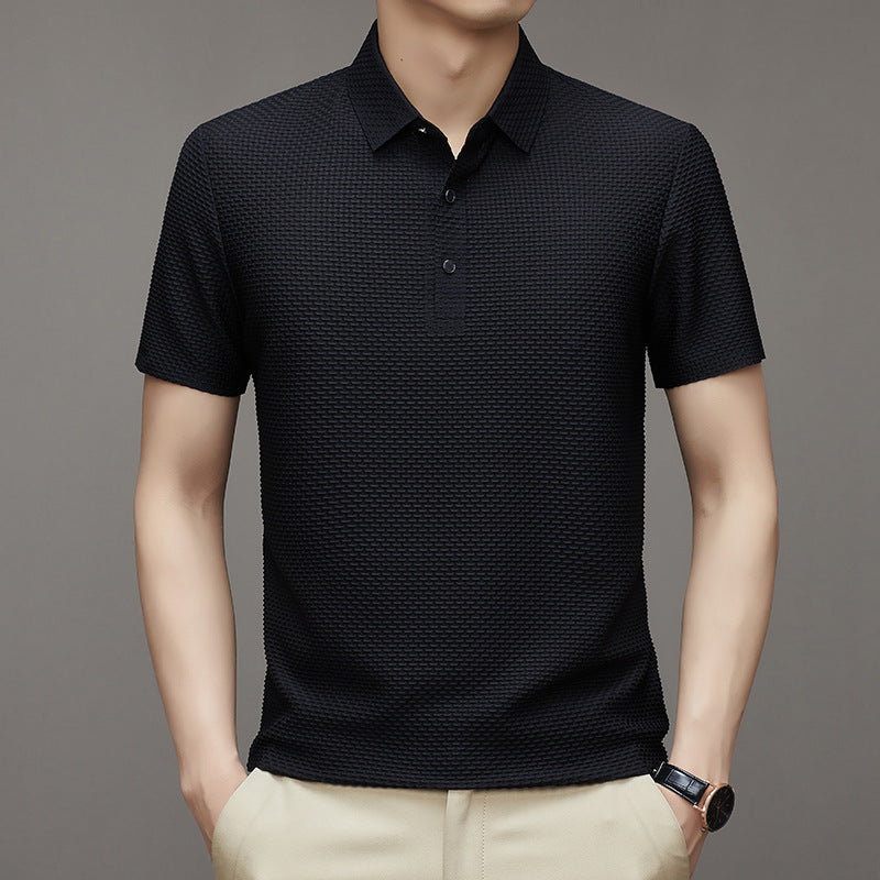 Rhys – Polo Jacquard à Manches Courtes en Soie de Glace