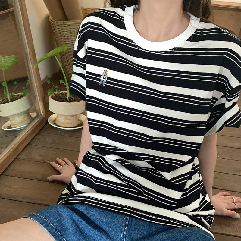 Jane – T-shirt Vintage à Rayures Courtes