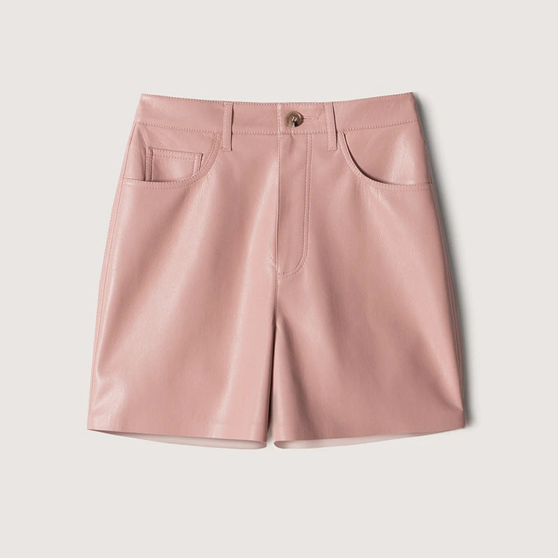 Imogen – Shorts Droits Taille Haute en Cuir Vegan