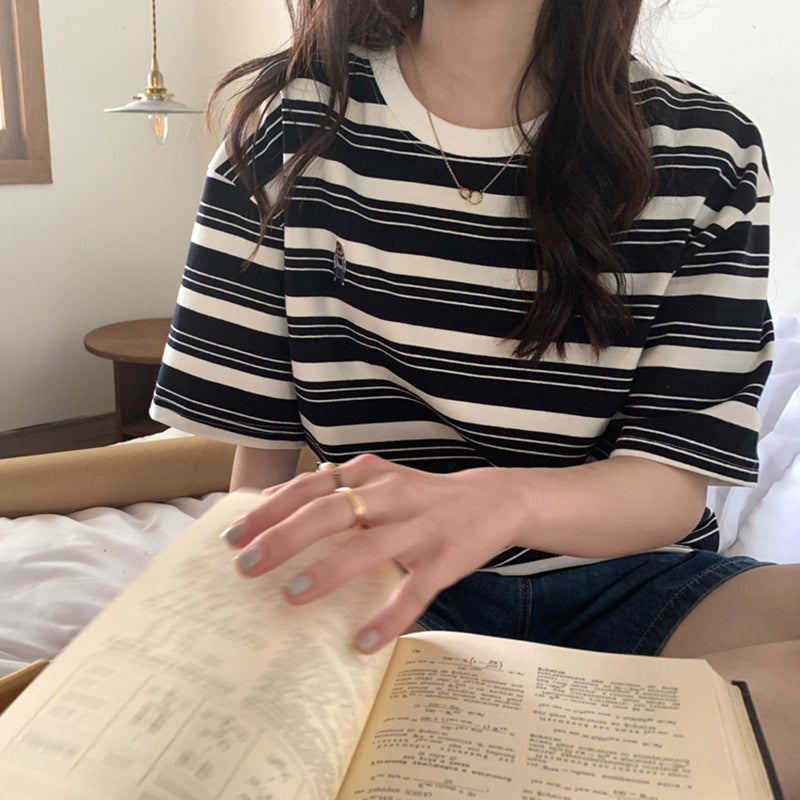 Jane – T-shirt Vintage à Rayures Courtes