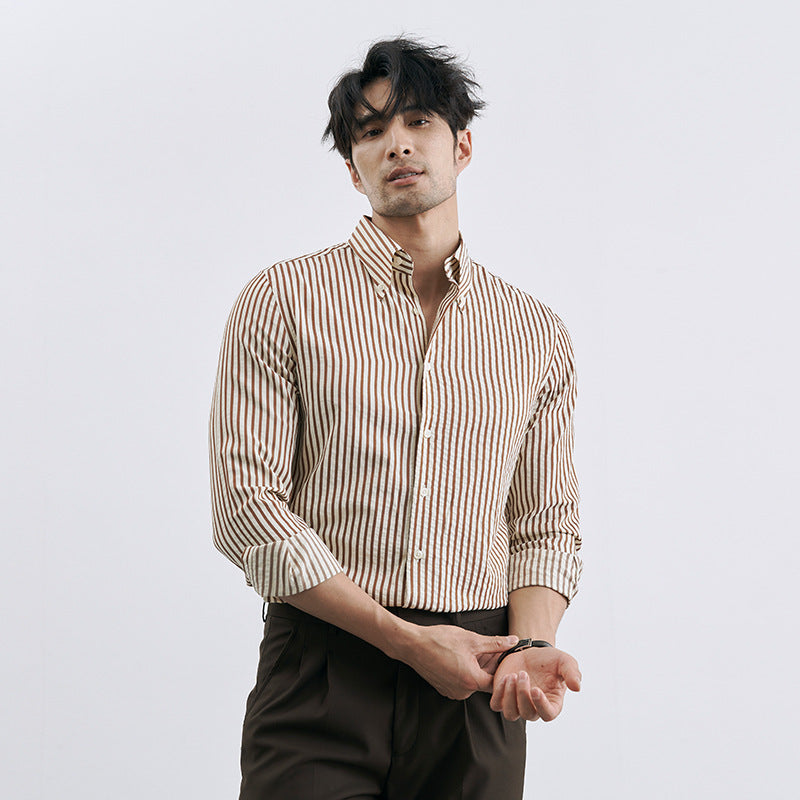 Gavin – Chemise tendance à rayures verticales en cuir vegan