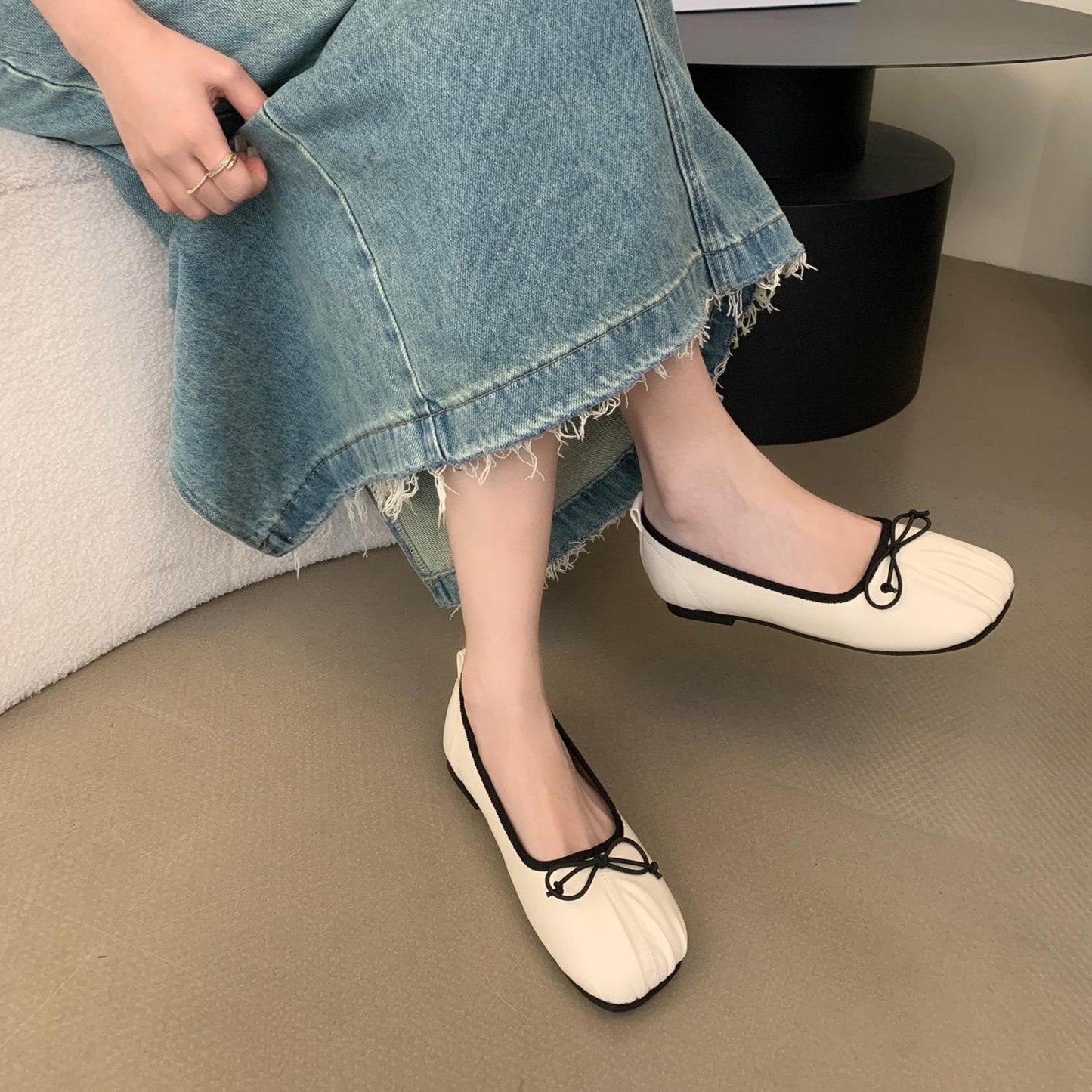 Abigail – Chaussures Plates Vintage à Nœud Froissé