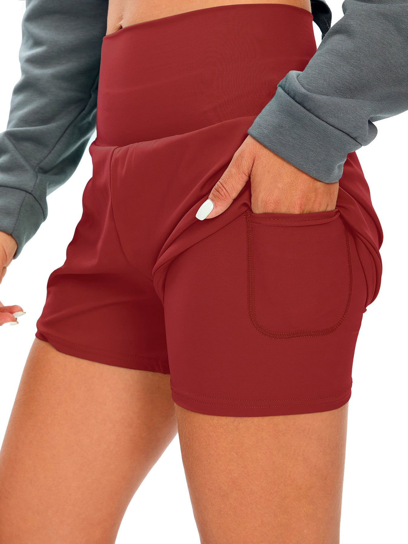 Judith – Short de Yoga Anti-exposition Taille Haute avec Poche