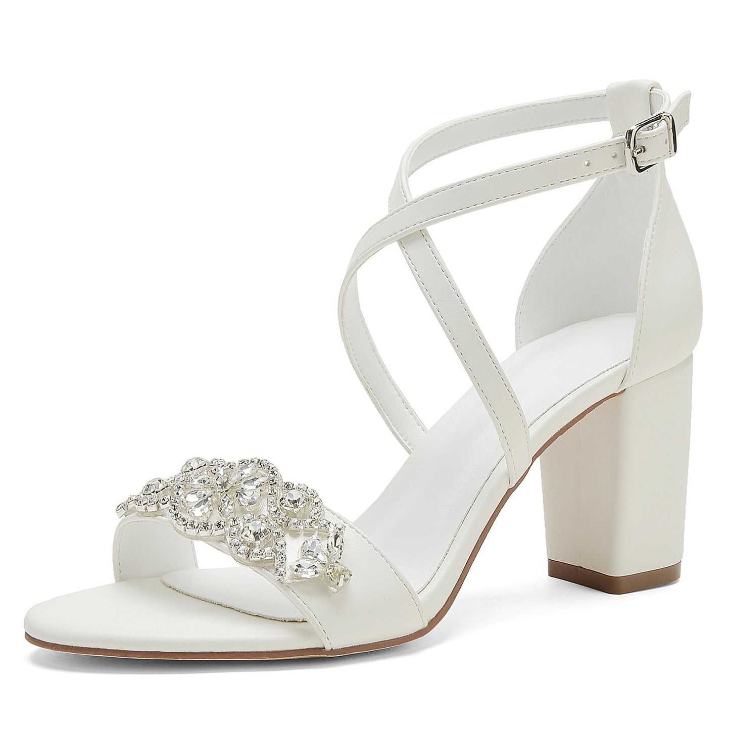 Marie – Chaussures à Talon Haut Épais Classique Blanc