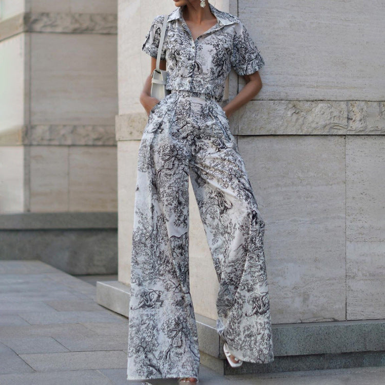 Grace – Ensemble Deux Pièces avec Impression en Peinture et Pantalon à Jambe Large