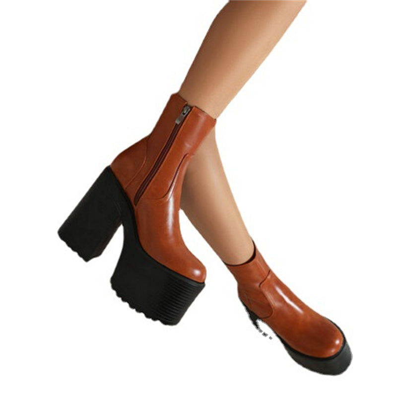 Rachael – Bottines à Plateforme à Talon Épais et Bout Rond