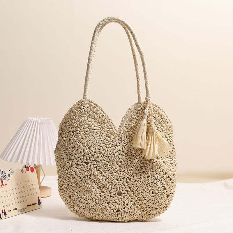 Rose – Grand Sac Tissé à Franges