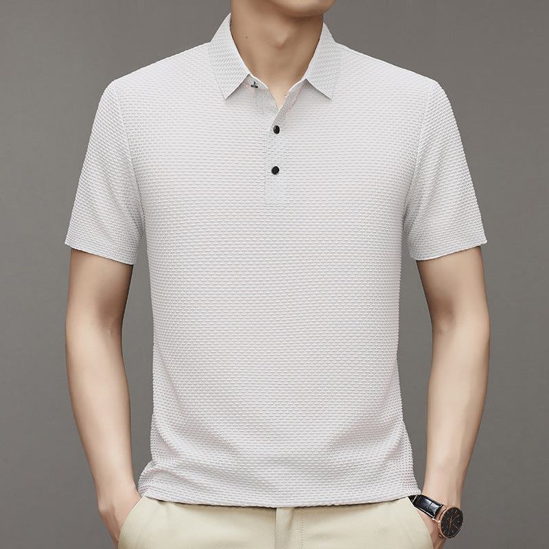 Rhys – Polo Jacquard à Manches Courtes en Soie de Glace