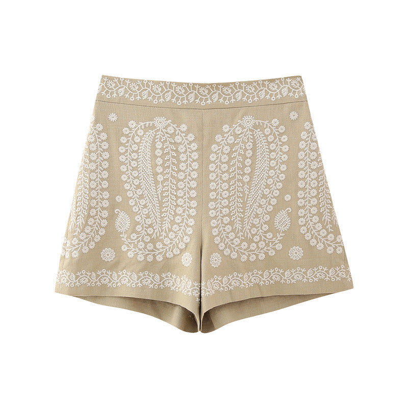 Margaret – Pantalon Évasé Brodé Contrastant