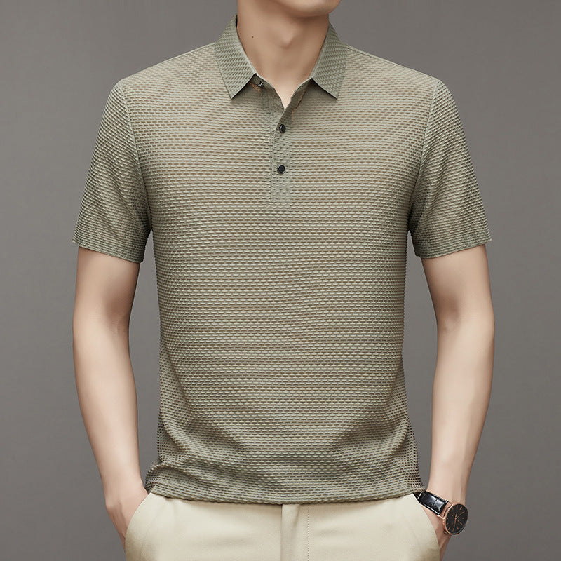 Rhys – Polo Jacquard à Manches Courtes en Soie de Glace