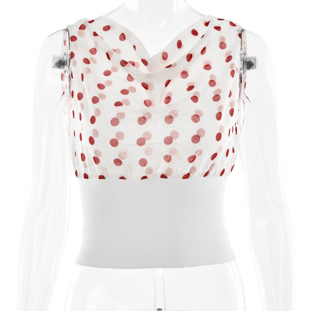 Adele – T-shirt en Chiffon à Pois avec Dos Nu