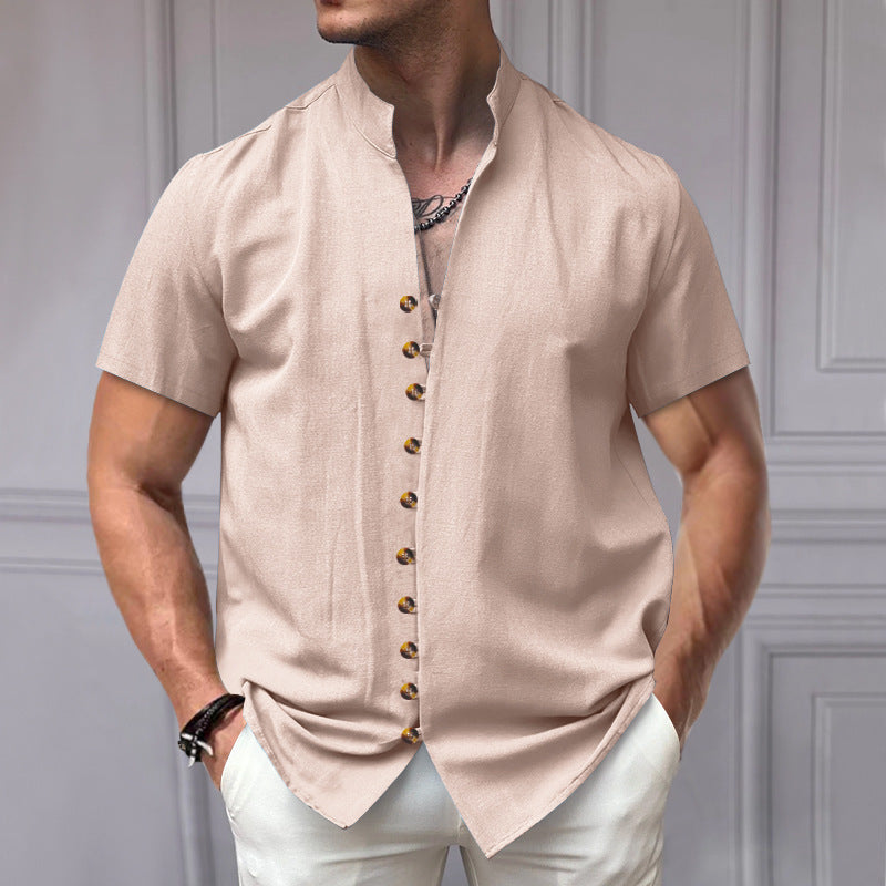 Perry – Chemise en Lin à Manches Courtes avec Col Montant