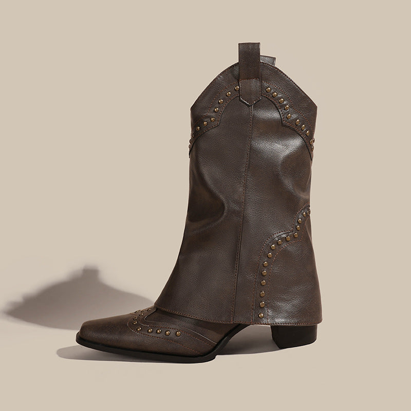 Joan – Bottes Hautes Rétro à Découpe en V avec Rivets