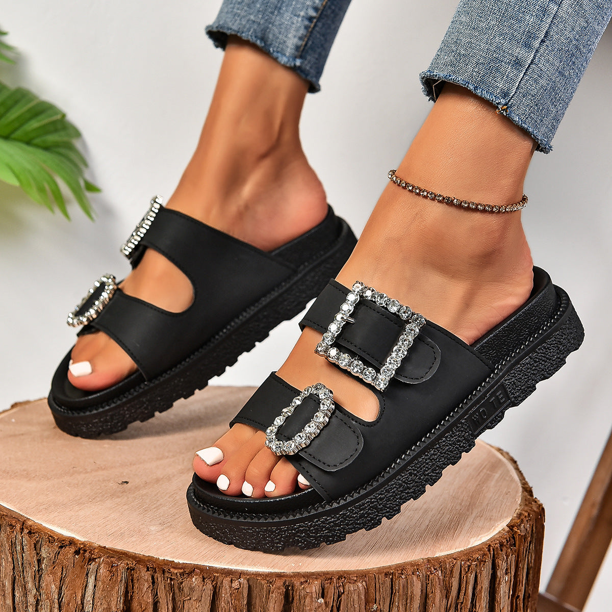 Diana – Sandales à Plateforme avec Boucle et Strass