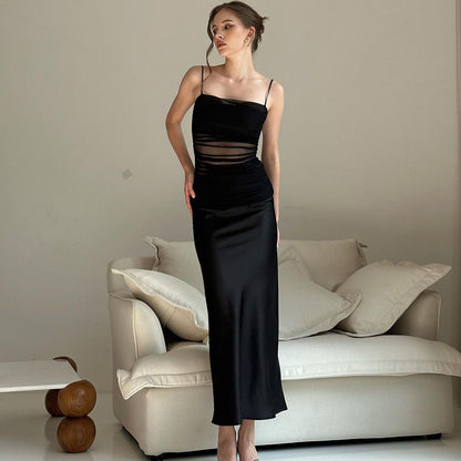 Dawn – Robe Longue à Bretelles en Satin et Tulle