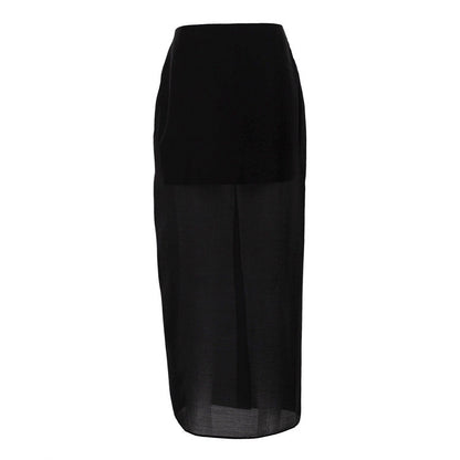Stephanie – Jupe Crayon Longue à Fente en Maille Transparente