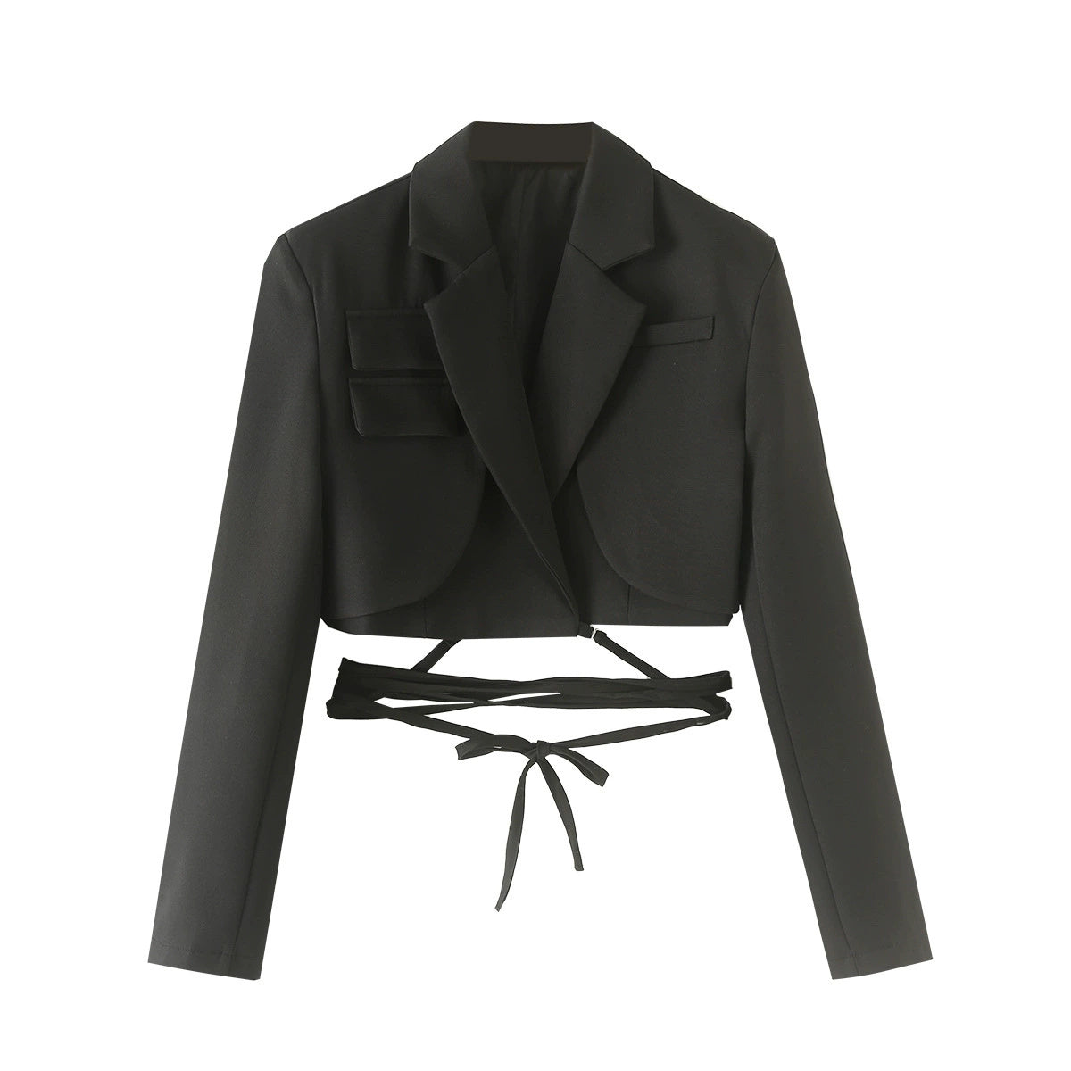 Emily – Veste à lacets à taille à cordon de couleur unie à manches longues
