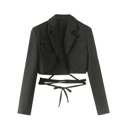 Emily – Veste à lacets à taille à cordon de couleur unie à manches longues