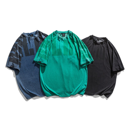 Rhys – T-shirt rétro japonais à manches courtes lavées pour hommes