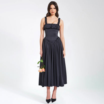 Tamara – Robe Longue à Col Carré et Patchwork