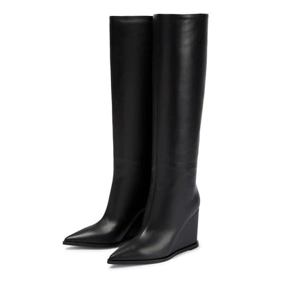 Nicole – Bottes Hautes Évasées en Cuir Vegan pour Femmes