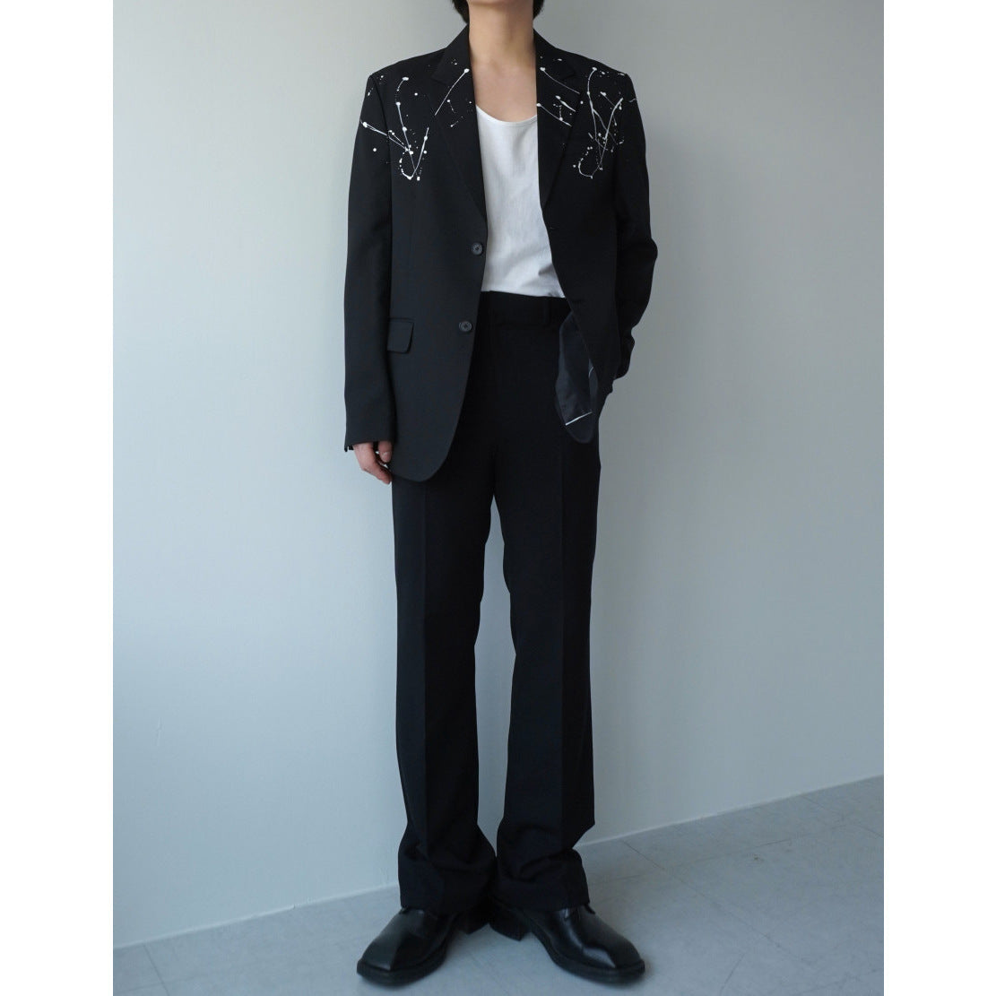 Jessica – Veste de costume avec taches de peinture blanches, élégante et polyvalente