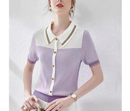Robyn – Pull Fin à Col Polo en Couleurs Contrastées