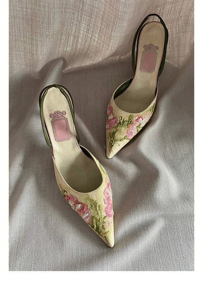 Danielle – Chaussures à Talons Aiguilles Vintage Brodées