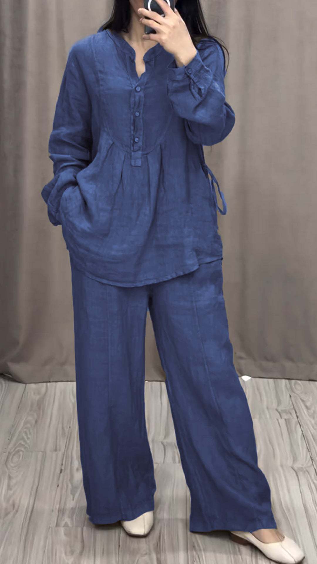 Michelle – Ensemble Casual en Coton et Lin avec Cardigan à Manches Longues